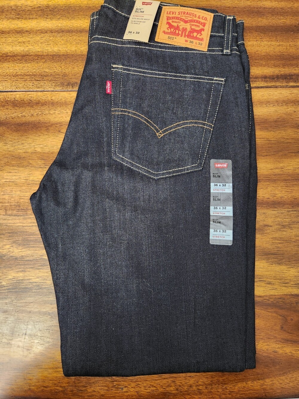 Levi's 511 Slim Stretch Jeans 36x32 Dark Denim